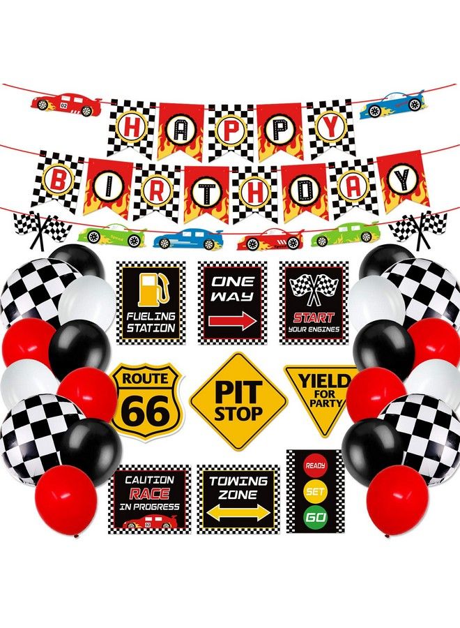 Bessmoso Race Car Birthday Party Decoration Set Race Car Party Signs Racing Birthday Banner Checkered Flags Balloons For Boys Let'S Go Racing Party Supplies - Image 1