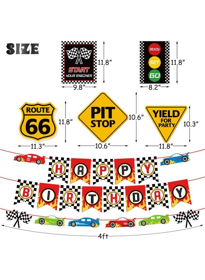 Bessmoso Race Car Birthday Party Decoration Set Race Car Party Signs Racing Birthday Banner Checkered Flags Balloons For Boys Let'S Go Racing Party Supplies - Image 3