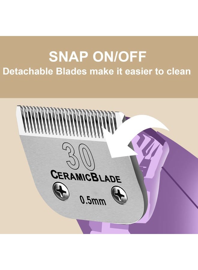 DODAER 10 Pack Detachable Pet Dog Clipper Blades, Compatible with Andis Size 30 Cut Length 1/50"(0.5mm),Most Oster A5,Wahl KM10 Series Clippers,Made of Ceramic Blade & Stainless Steel Blade - Image 3