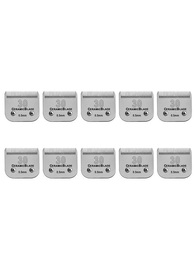 DODAER 10 Pack Detachable Pet Dog Clipper Blades, Compatible with Andis Size 30 Cut Length 1/50"(0.5mm),Most Oster A5,Wahl KM10 Series Clippers,Made of Ceramic Blade & Stainless Steel Blade - Image 1
