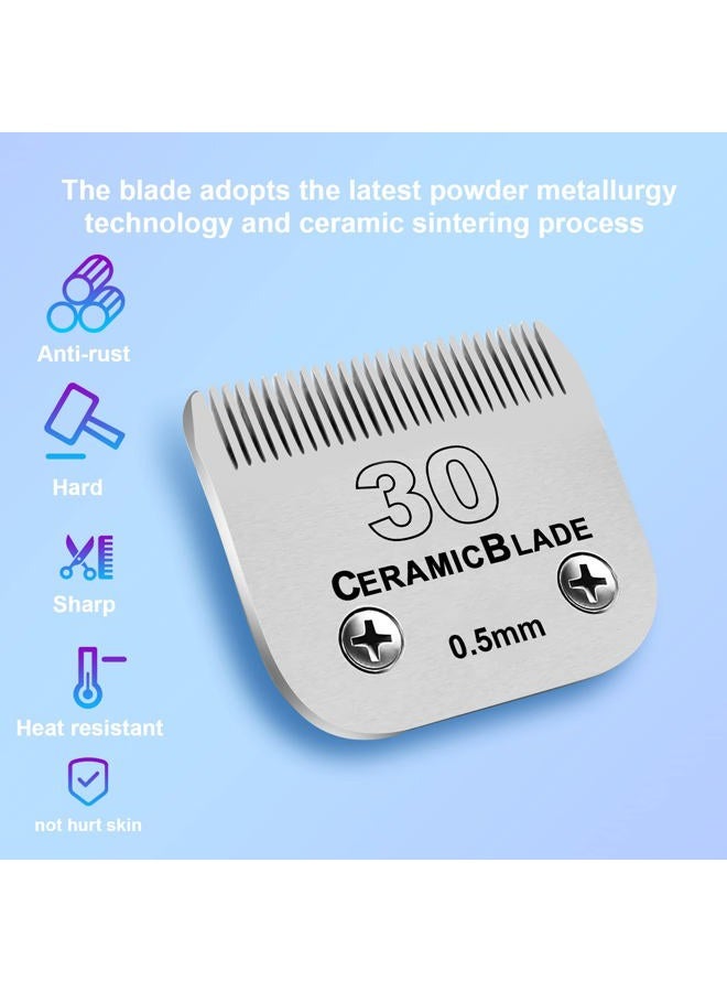 DODAER 10 Pack Detachable Pet Dog Clipper Blades, Compatible with Andis Size 30 Cut Length 1/50"(0.5mm),Most Oster A5,Wahl KM10 Series Clippers,Made of Ceramic Blade & Stainless Steel Blade - Image 2