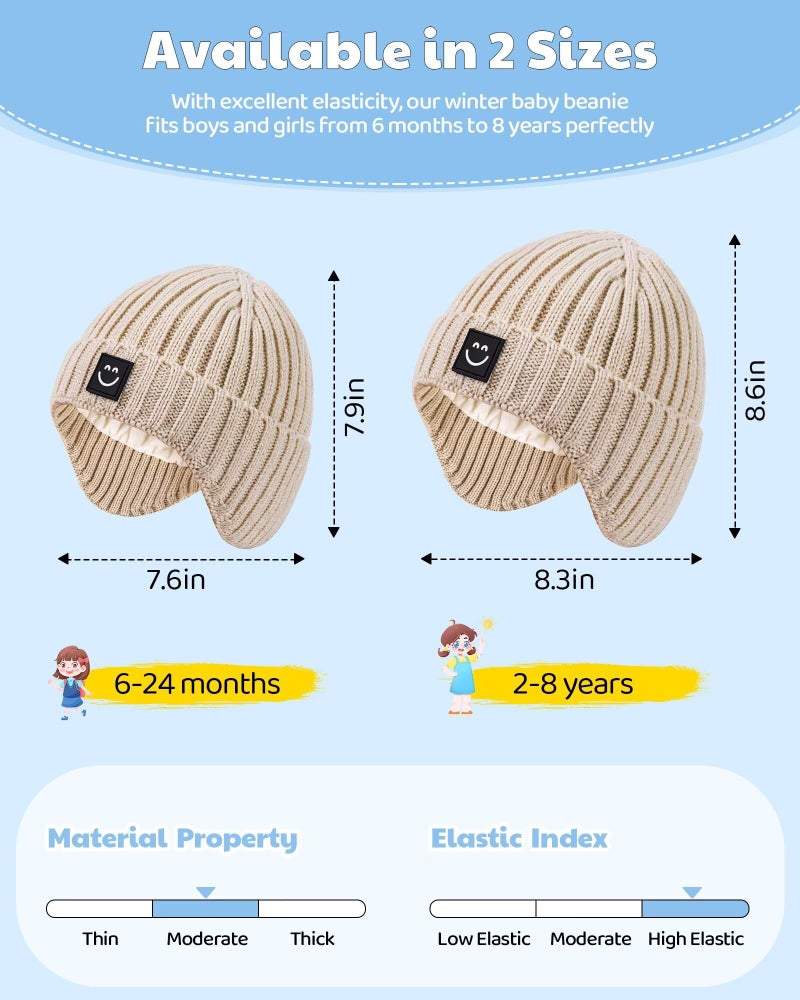 Alepo 3 Pack Baby Beanie Hats with Earflaps, 2 Size Baby Winter Hat for Newborn Infant Toddler Kids Children with Cute Smiley Face, Soft Warm Fleece Lined Knit Hat for Girls Boys-15 - Image 3