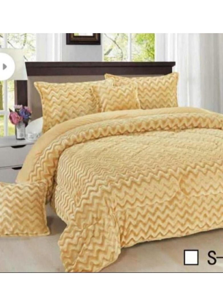 Generic 6 PIECE SOFT FUR WAVE DESIGN KING SIZE COMFORTER SET GOLD 