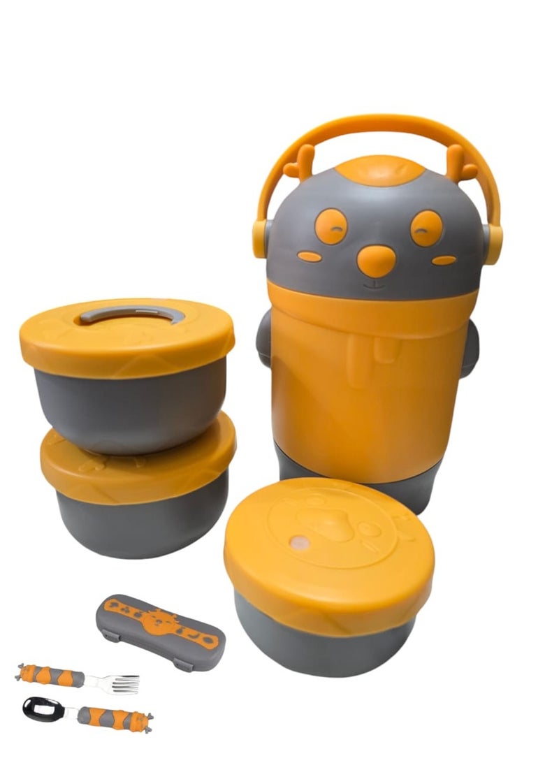 i diD Lunch Box for Kids, Beautiful Little Bear BPA-Free, Including 3 Bowls,220mml, 400mml, 400mml, Stainless-steel  SUS 304, Safe Material for Kids - Image 1