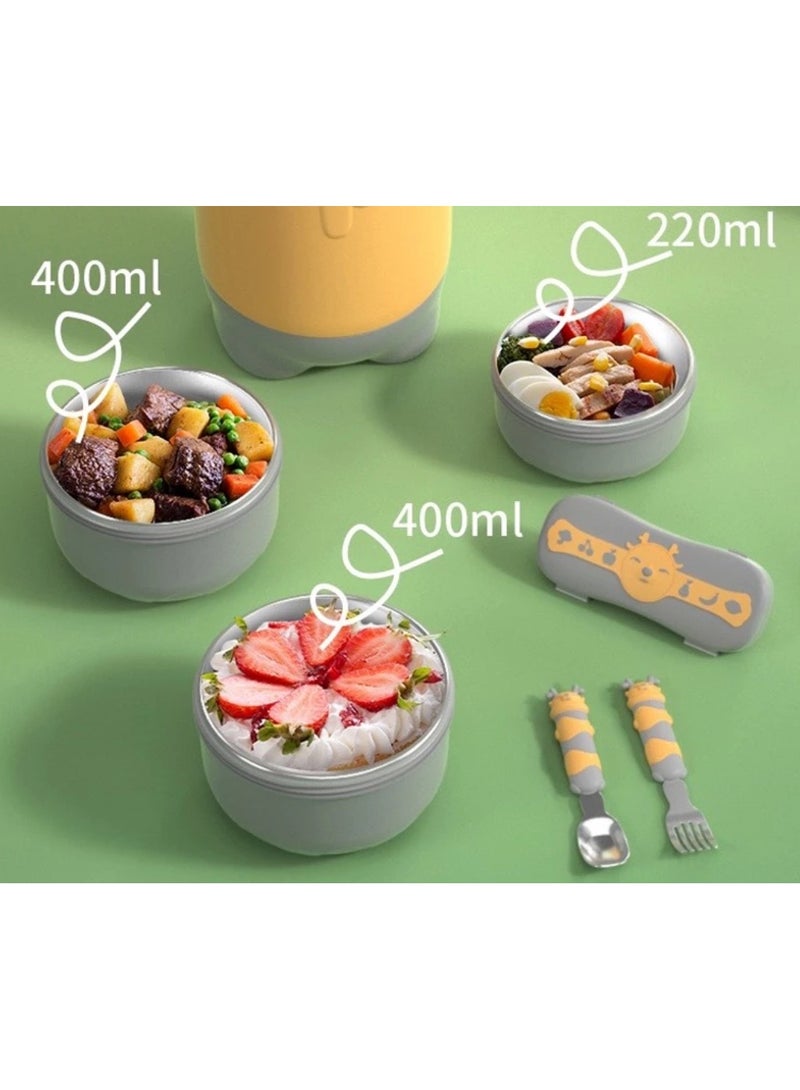 i diD Lunch Box for Kids, Beautiful Little Bear BPA-Free, Including 3 Bowls,220mml, 400mml, 400mml, Stainless-steel  SUS 304, Safe Material for Kids - Image 2