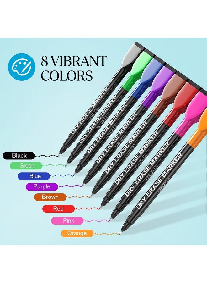 MaxGear Dry Erase Markers Ultra Fine Tip, Magnetic Whiteboard Markers Extra Fine Tip 0.5 Mm, Extra Ultra Fine Point Dry Erase Marker With Eraser, Colorful Dry Erase Marker For Office School, 8 Count - Image 2