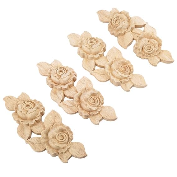 4Pcs Wood Carved Molding Corner Onlay Applique Rose with Stem Door Cabinet Decor Unpainted Dress Up Furniture  - Image 2