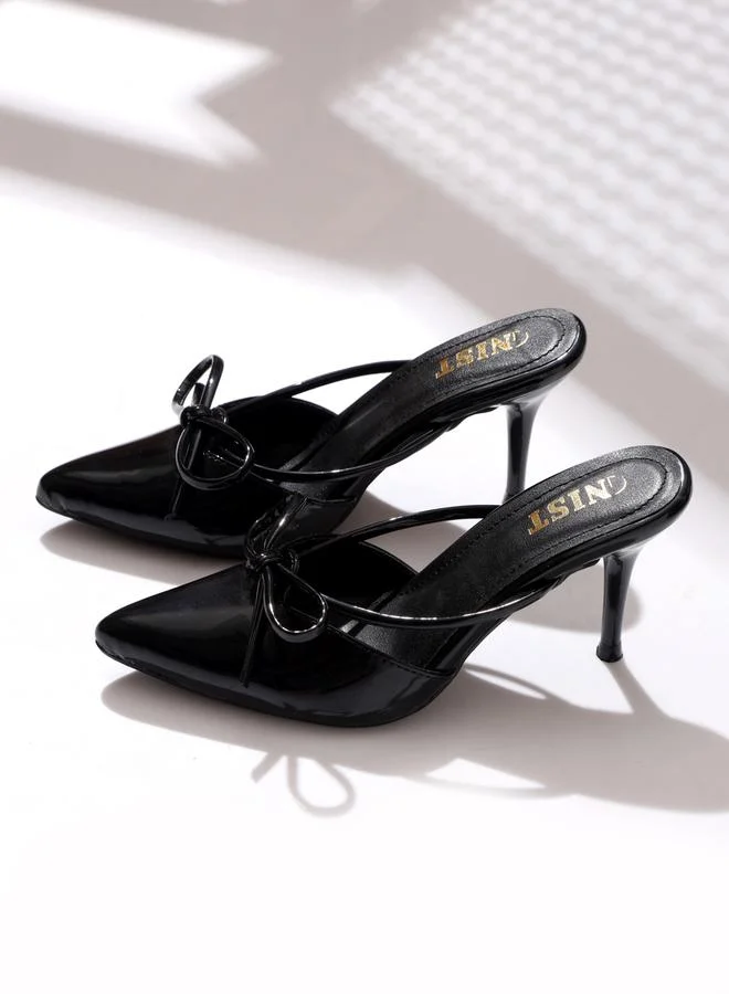 جنيست GNIST Plain Pointed Toe Stiletto Heel Mules with Bow Detail