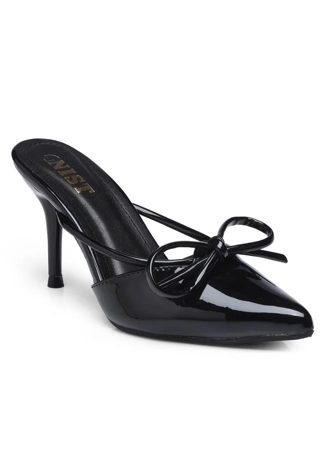 جنيست GNIST Plain Pointed Toe Stiletto Heel Mules with Bow Detail