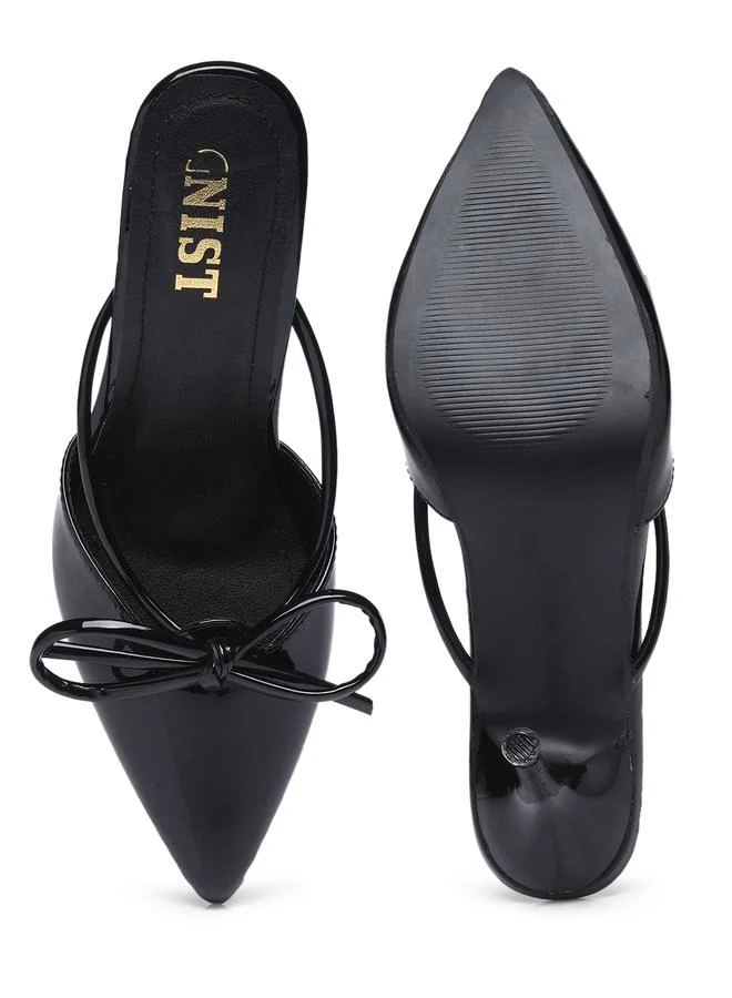 GNIST GNIST Plain Pointed Toe Stiletto Heel Mules with Bow Detail