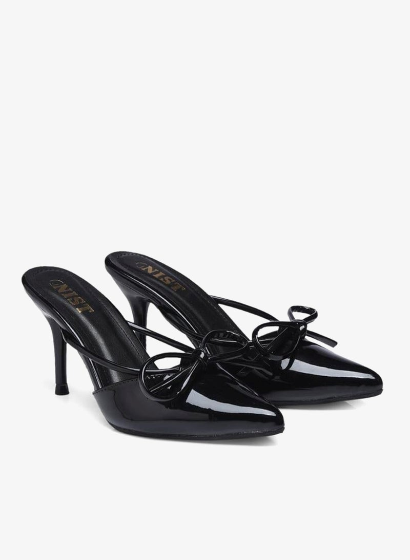 GNIST Plain Pointed Toe Stiletto Heel Mules with Bow Detail - Image 4