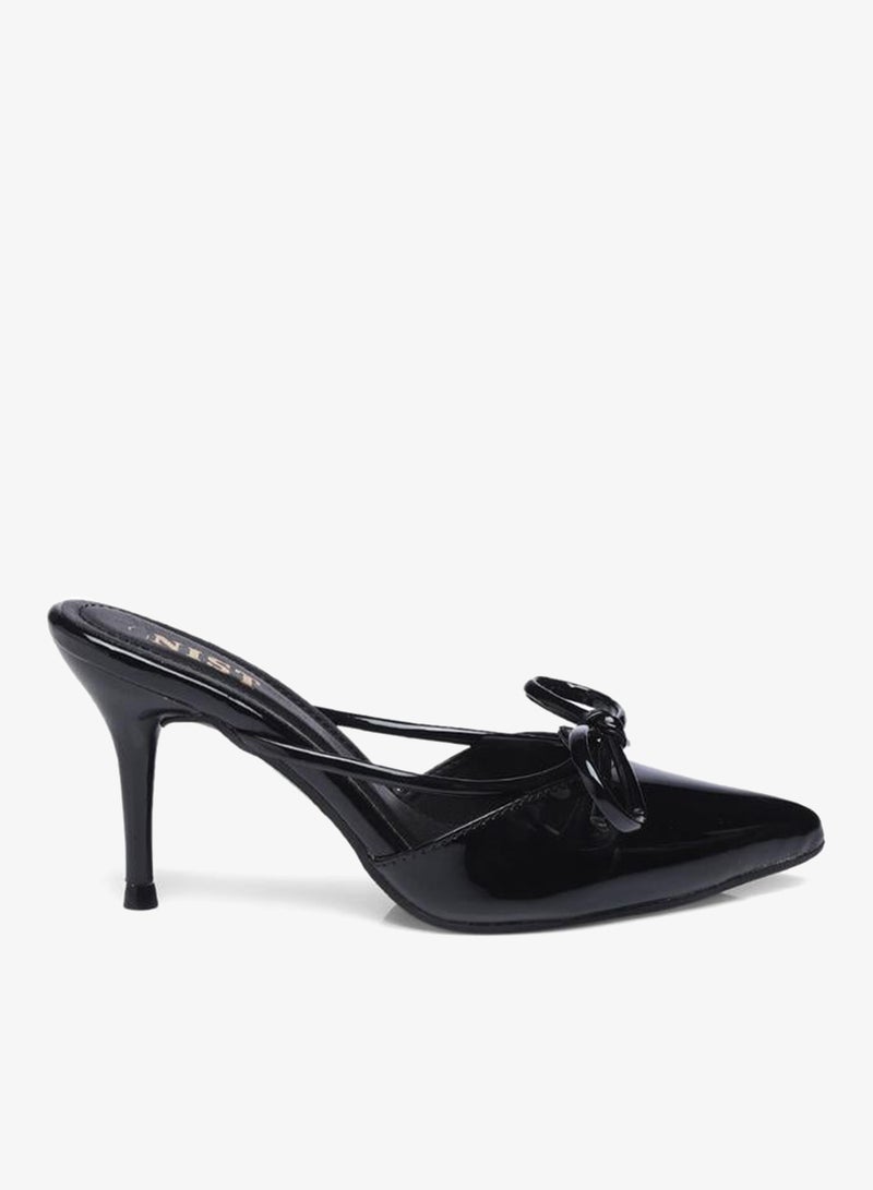 GNIST Plain Pointed Toe Stiletto Heel Mules with Bow Detail - Image 1