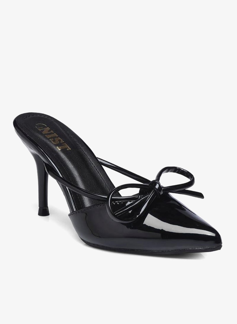 GNIST Plain Pointed Toe Stiletto Heel Mules with Bow Detail - Image 2