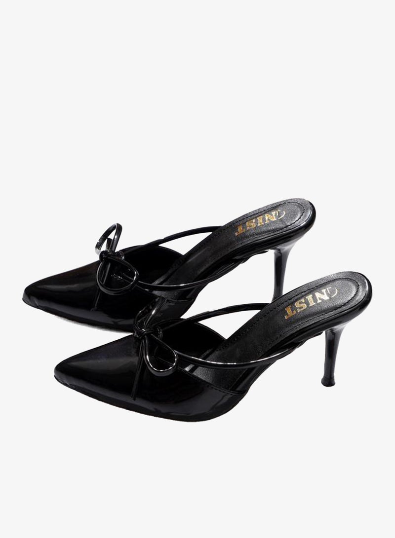 GNIST Plain Pointed Toe Stiletto Heel Mules with Bow Detail - Image 5