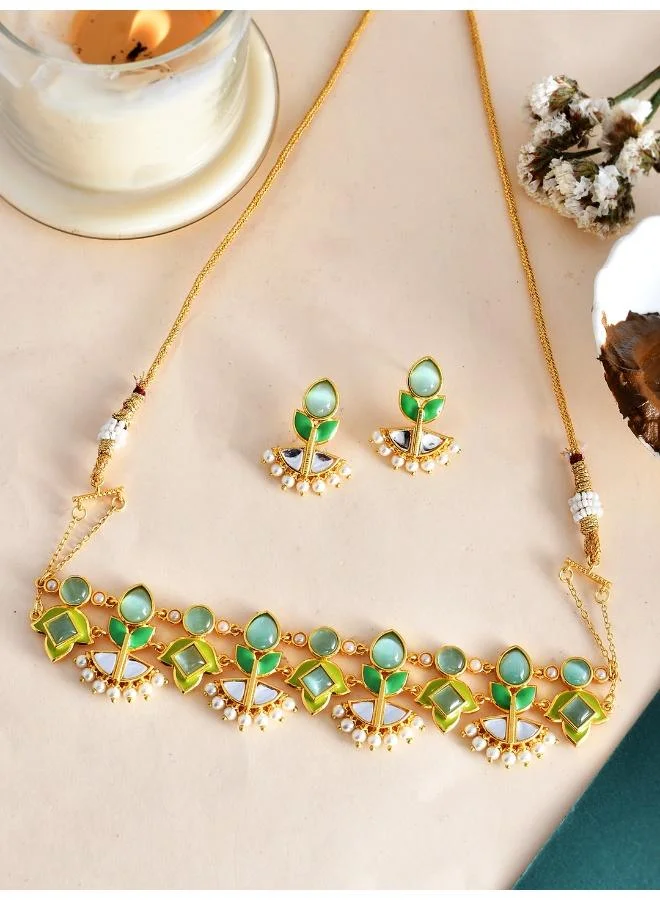 VOYLLA Forever More Lotus Choker Necklace Set