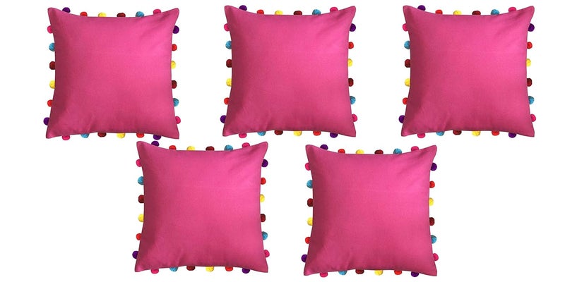Lushomes Cushion Cover 18x18 Boho Cushion Covers Sofa Pillow Cover Cushion Covers with Tassels Cushion Cover with pom pom 18x18 Inches Set of 5 Pink - Image 1