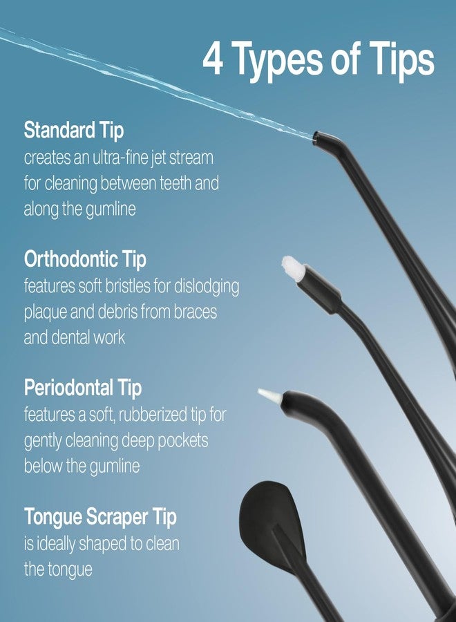 AquaSonic Aqua Flosser Replacement Tips - 5 Tips, 4 Types: Standard, Periodontal, Orthodontic & Tongue Scraper - Genuine, Authentic Parts (Black) - Image 4