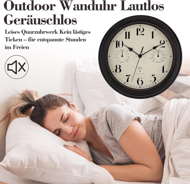 Foxtop Wireless Wall Clock, Indoor Outdoor Weatherproof Wall Clock with Temperature Display and Hygrometer, No Ticking Noise, Silent Retro Clock for Patio, Bathroom, Kitchen, Living Room, Home Decor - Image 5