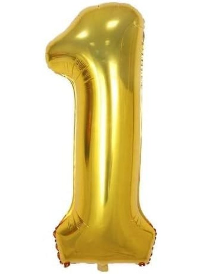 Party Time 1 Number Aluminum Hanging Foil Balloon with Straw - Gold - Image 1