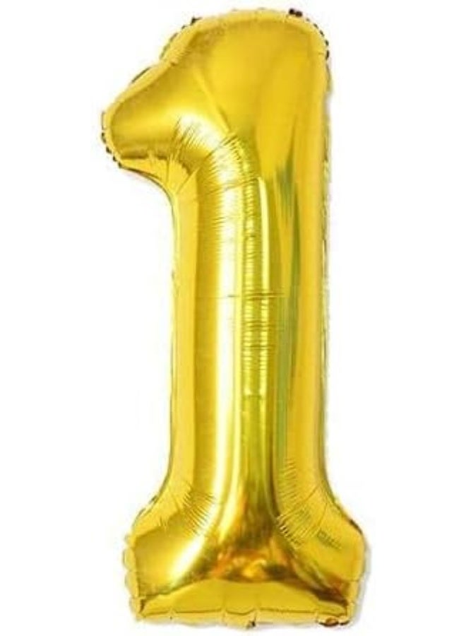 Party Time 1 Number Aluminum Hanging Foil Balloon with Straw - Gold - Image 2