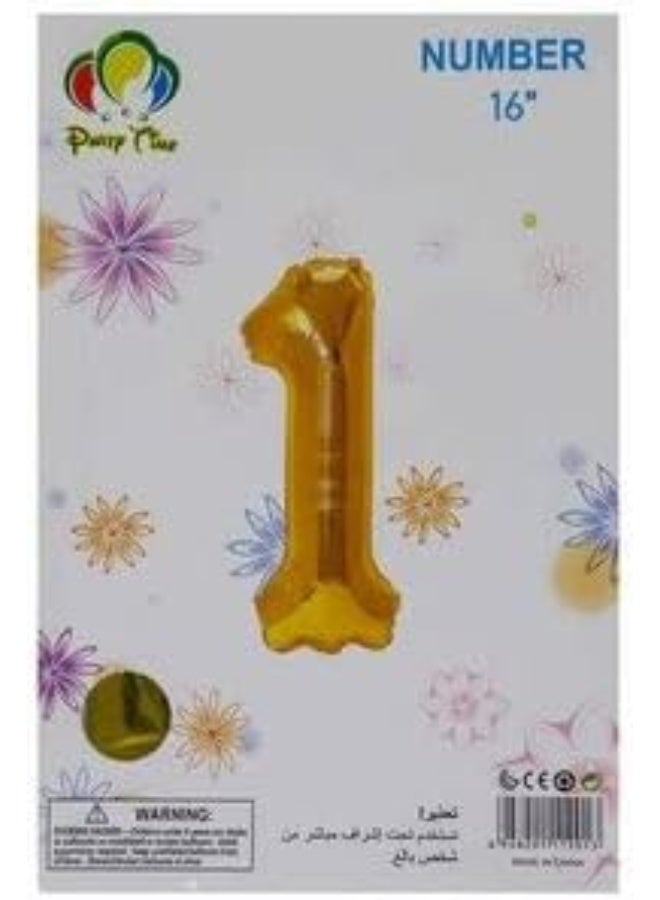 Party Time 1 Number Aluminum Hanging Foil Balloon with Straw - Gold - Image 3