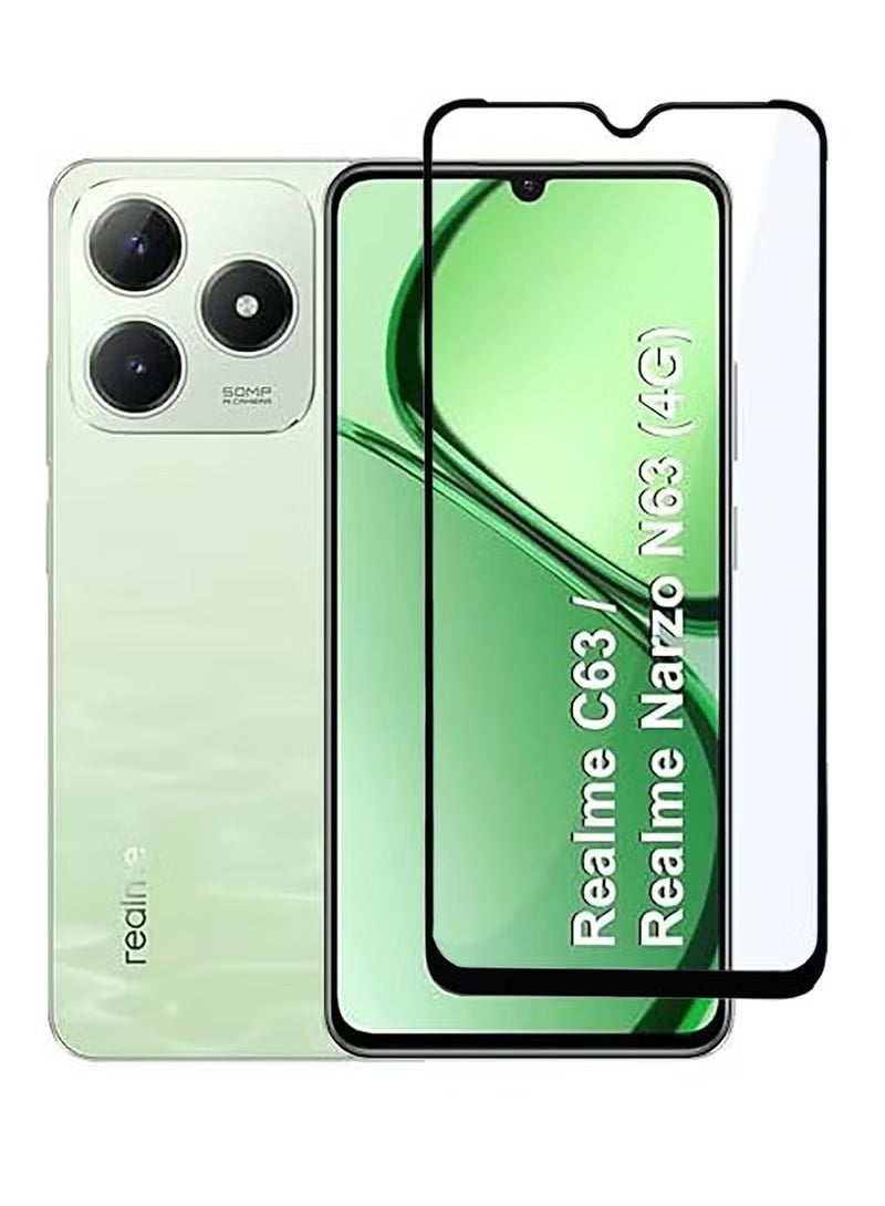 5D Full Coverage Glass Screen Protector for Realme C63/Realme C61/Realme Note 60/Realme Narzo N63 5D Black Frame  - Image 1
