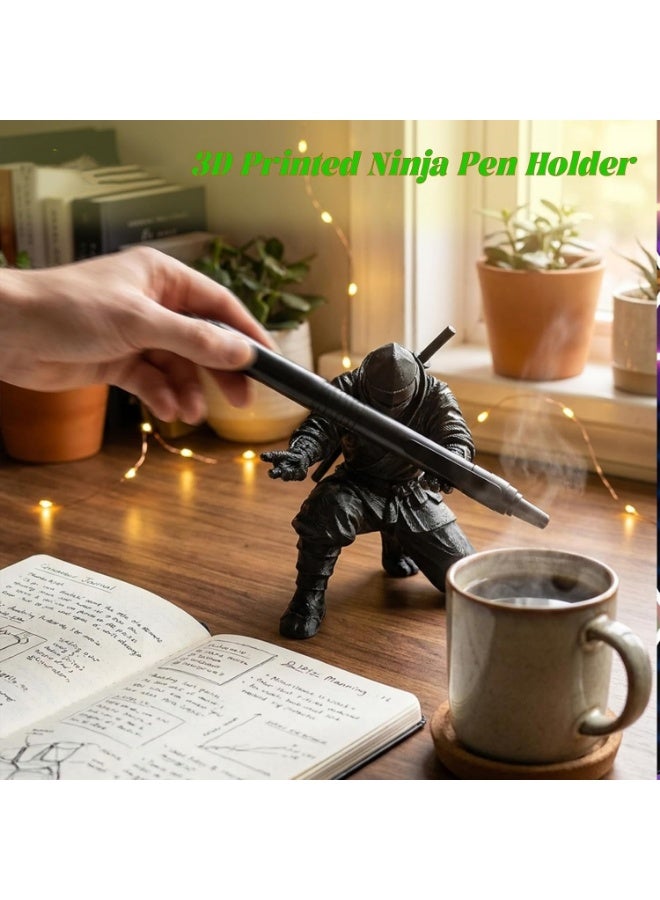 3D Printed Ninja Pen Holder - Cool Ninja Figurine Pen Stand, Decorative Desk Organizer for Office u0026 Home - Image 2
