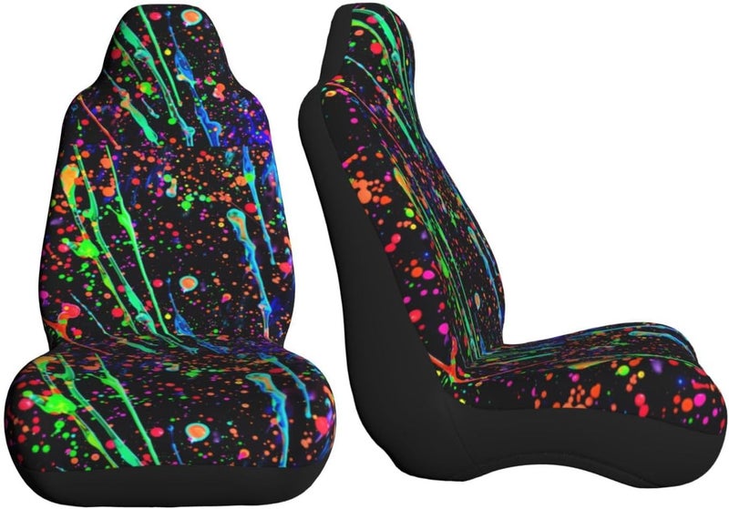 Neon Splatter Ink Car Seat Cover, Front Seat Protector Universal Auto Accessories, Car Decor for Sedan SUV Van Most Cars 1PCS - Image 3