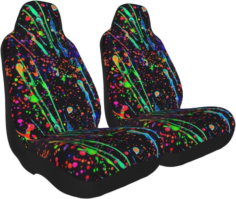 Neon Splatter Ink Car Seat Cover, Front Seat Protector Universal Auto Accessories, Car Decor for Sedan SUV Van Most Cars 1PCS - Image 2