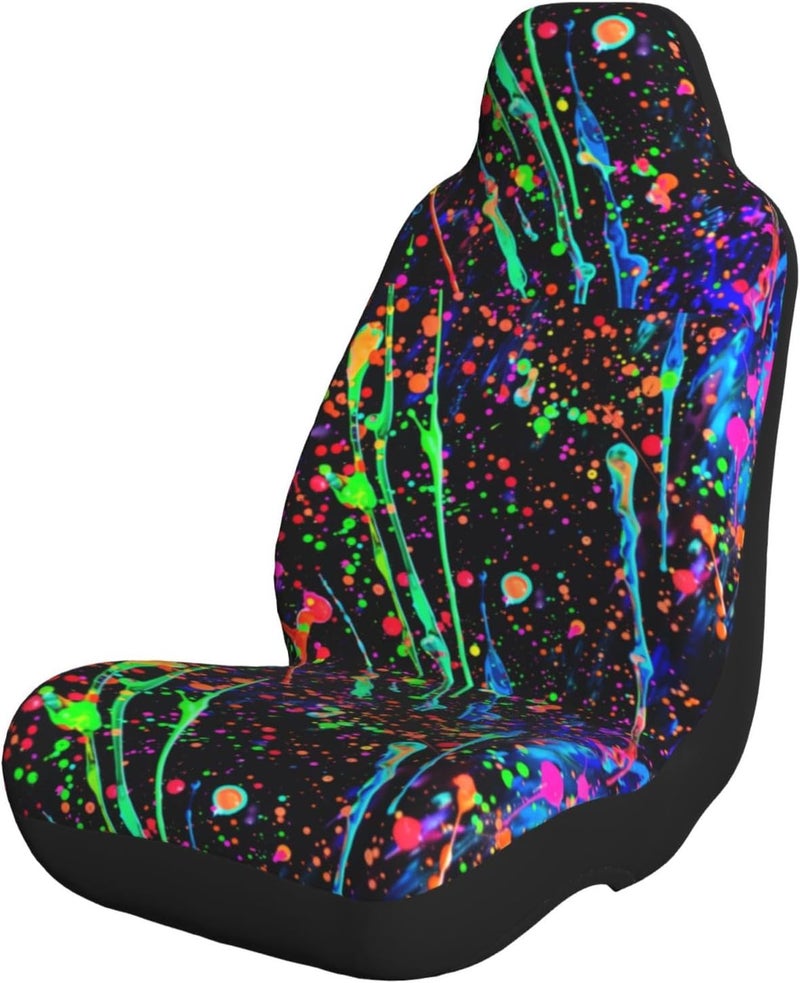 Neon Splatter Ink Car Seat Cover, Front Seat Protector Universal Auto Accessories, Car Decor for Sedan SUV Van Most Cars 1PCS - Image 1