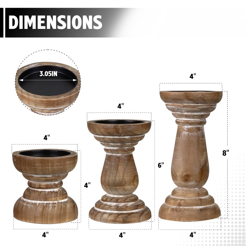 CEDARLUX Candle Holder for Pillar Candle Set of 3, Farmhouse Wood Candle Holder, Rustic Wooden Candle Stand, Vintage Small Wooden Candlestick HoldersDecorative for Living Room, Table Centerpiece (Brown) - Image 2