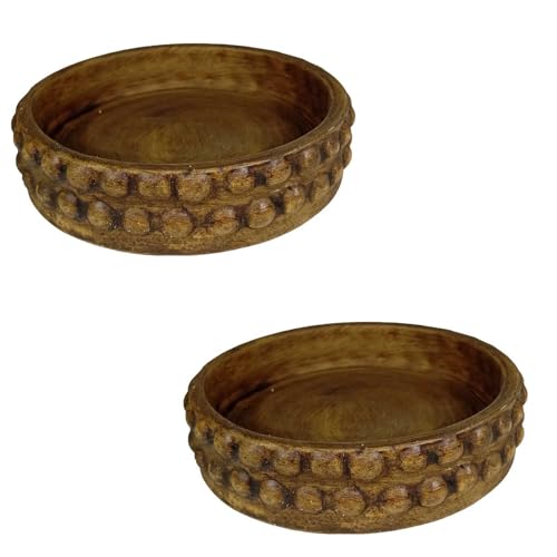 Lasaki Bubble Small Tray Antique Set of 2 | Round Ceramic (Plates/Saucers) for Pots, Planters, Flowers, Succulents | Decorative Garden Accessories | (H - 3 X D - 10.5 cm) Plants Not Included - Image 1