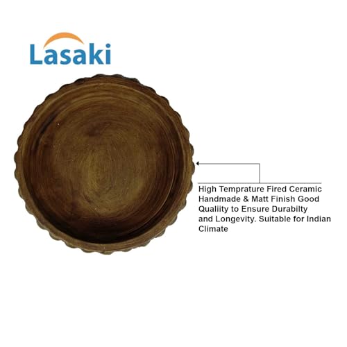 Lasaki Bubble Small Tray Antique Set of 2 | Round Ceramic (Plates/Saucers) for Pots, Planters, Flowers, Succulents | Decorative Garden Accessories | (H - 3 X D - 10.5 cm) Plants Not Included - Image 4