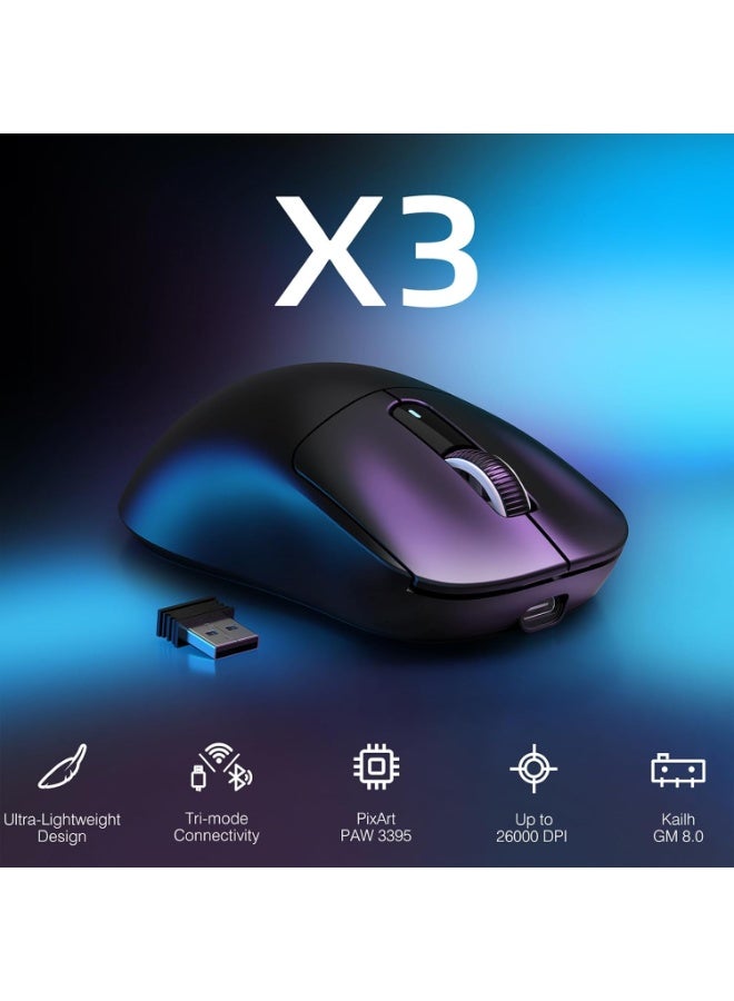 Attack Shark Shark Attack X3 Wireless Lightweight Gaming Mouse with 2.4G/USB-C Wired/Bluetooth Tri-Mode Up to 26,000 DPI PAW3395 Optical Sensor, 5 Programmable Buttons for PC/Laptop/Win/Mac Black - Image 3