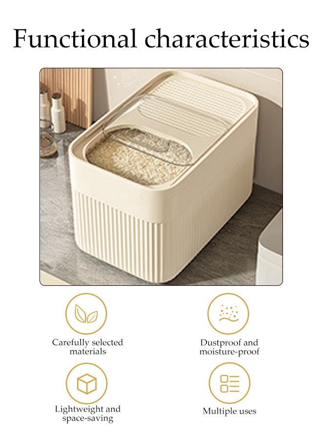 DUNISO Rice Dispenser, Large Dry Food Storage Box, Sealed Grain Dispenser Storage Container With Lid, With Measuring Cup, Food Dispenser Kitchen, Storage Rice, Beans, Grains, Small Dry Food, Suitable For Home Kitchen Food Storage, Milky White  - Image 3
