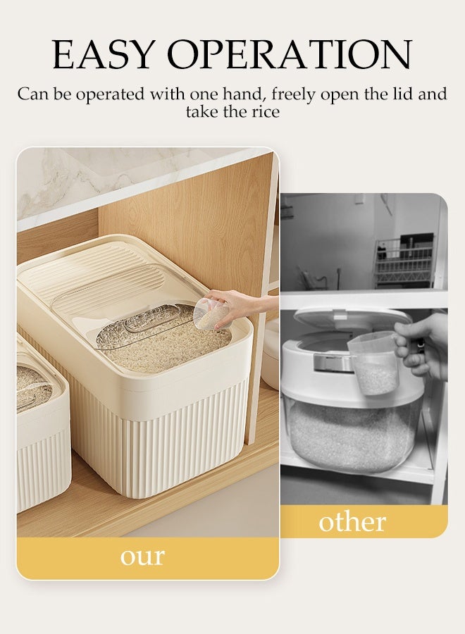 DUNISO Rice Dispenser, Large Dry Food Storage Box, Sealed Grain Dispenser Storage Container With Lid, With Measuring Cup, Food Dispenser Kitchen, Storage Rice, Beans, Grains, Small Dry Food, Suitable For Home Kitchen Food Storage, Milky White  - Image 4
