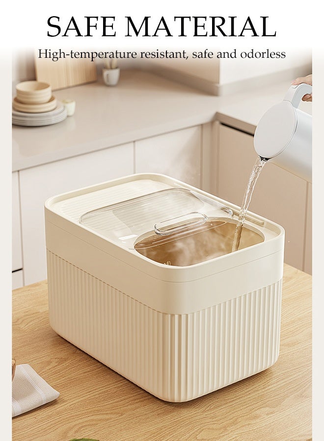 DUNISO Rice Dispenser, Large Dry Food Storage Box, Sealed Grain Dispenser Storage Container With Lid, With Measuring Cup, Food Dispenser Kitchen, Storage Rice, Beans, Grains, Small Dry Food, Suitable For Home Kitchen Food Storage, Milky White  - Image 5