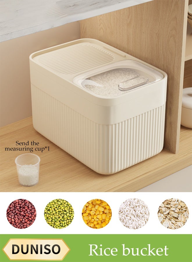DUNISO Rice Dispenser, Large Dry Food Storage Box, Sealed Grain Dispenser Storage Container With Lid, With Measuring Cup, Food Dispenser Kitchen, Storage Rice, Beans, Grains, Small Dry Food, Suitable For Home Kitchen Food Storage, Milky White  - Image 1