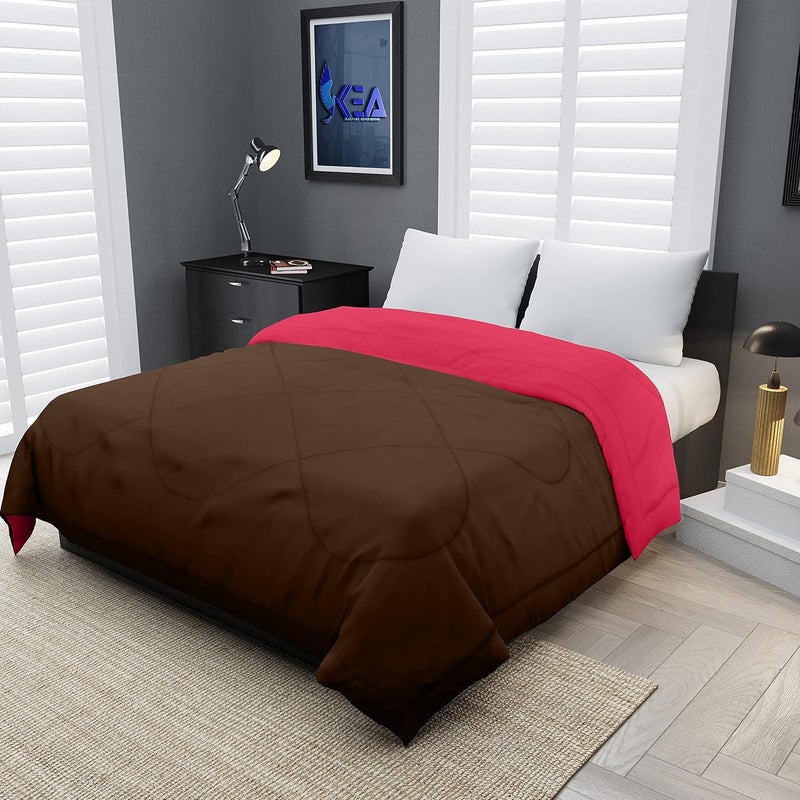 KEA KEA Microfibre Reversible Double Bed King Size ComforterDuvet for All Weather Pink Brown 250GSMComforter Double  - Image 1