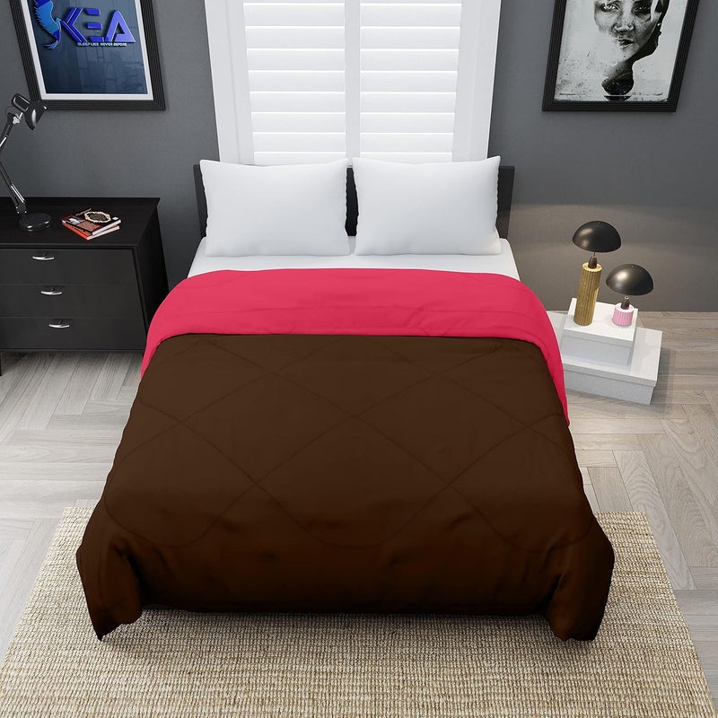 KEA KEA Microfibre Reversible Double Bed King Size ComforterDuvet for All Weather Pink Brown 250GSMComforter Double  - Image 3