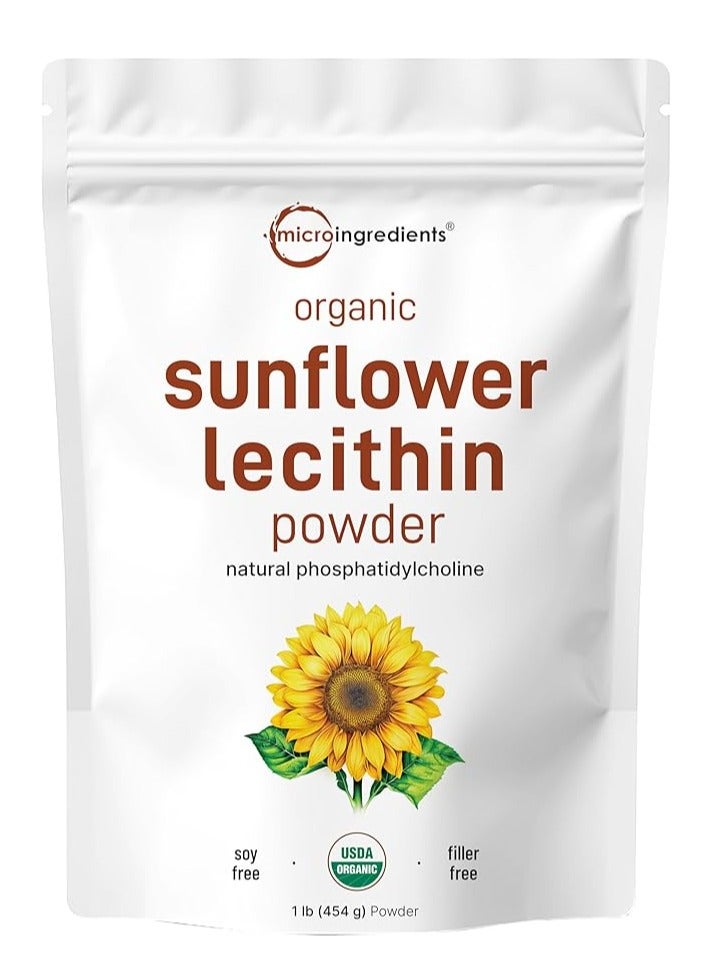 Sustainably US Grown, Organic Sunflower Lecithin Powder, 1 Pound, Sustainable Farmed, Cold Pressed, Rich in Phosphatidyl Choline and Protein, Making Liposomal Vitamin C, Lactation Supplement, Non-GMO