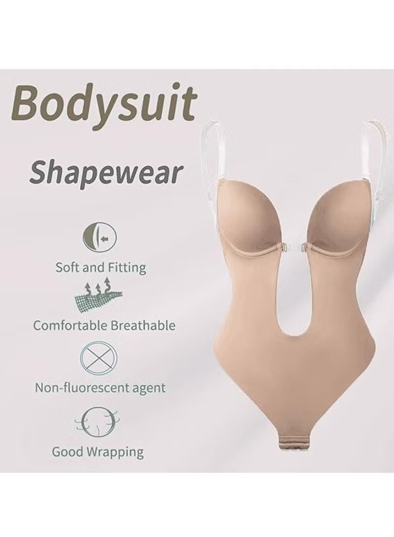 RATSAW Strapless Backless Bras for Women Bodysuit Party Dress Invisible Bra Women's Backless Bodysuits Beige S - Image 3