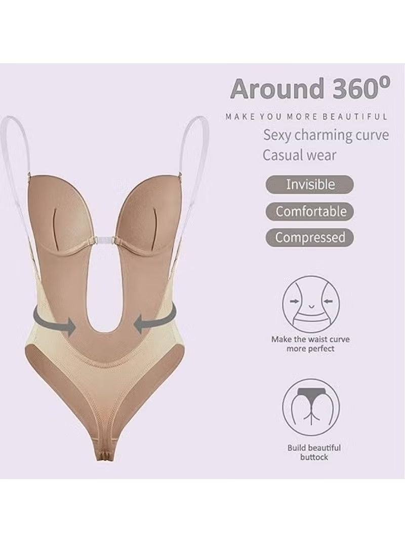 RATSAW Strapless Backless Bras for Women Bodysuit Party Dress Invisible Bra Women's Backless Bodysuits Beige S - Image 4