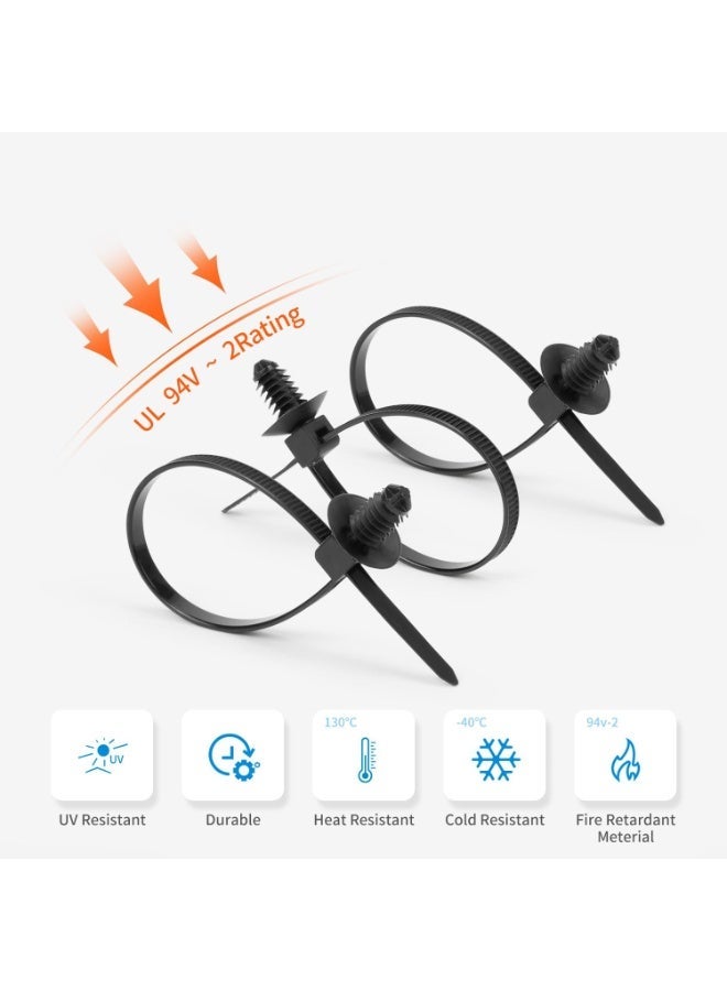 110Pcs Car Mount Wire Ties Black Zipper Nylon Push-In, Heavy Duty Self-Locking UV Resistant Cable Ties - For Automotive, Construction, Indoor Wire Bundling - Image 3