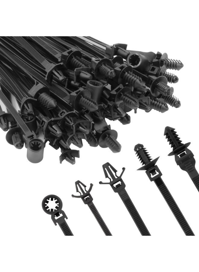 110Pcs Car Mount Wire Ties Black Zipper Nylon Push-In, Heavy Duty Self-Locking UV Resistant Cable Ties - For Automotive, Construction, Indoor Wire Bundling - Image 2