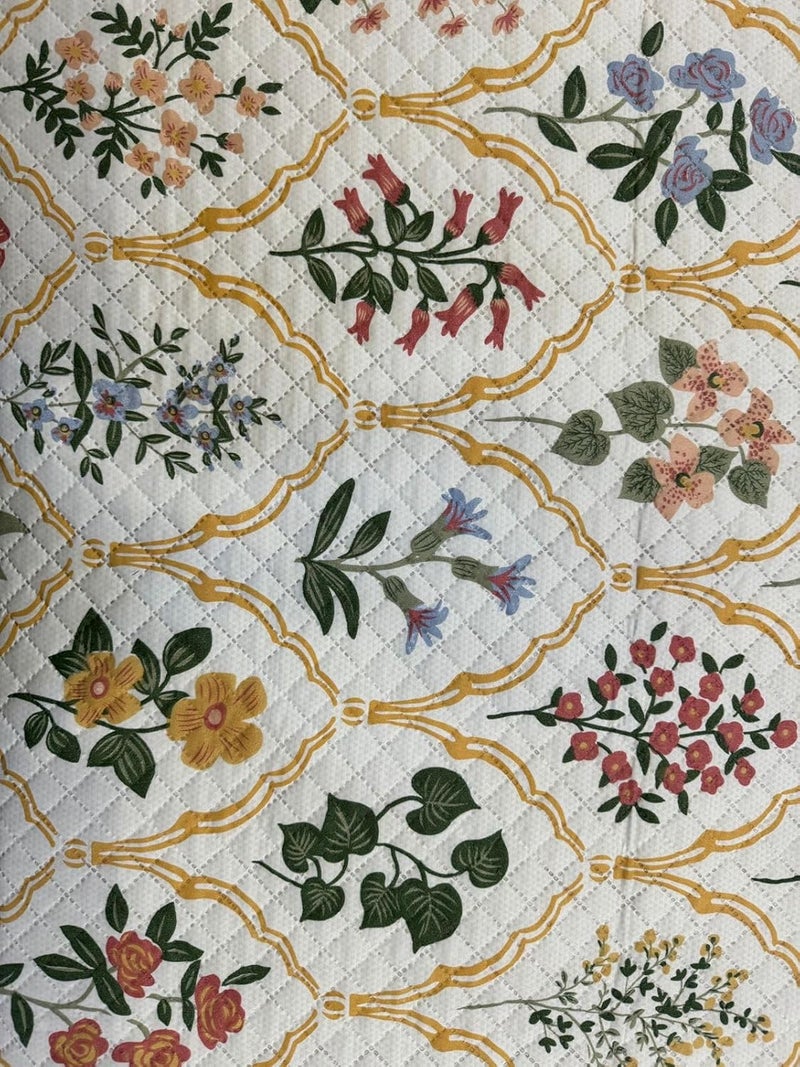 WO FLORA WO FLORA Premium Quilted Bedcover Ultrasonic Cotton Bedspread with 2 Full Size Quilt Pillow Covers Decorative Quilted Bedsheet with 90x100 Size Box Flower Leaves  - Image 3