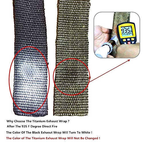 LEDAUT 2" x 50' Titanium Exhaust Heat Wrap Roll for Motorcycle Fiberglass Heat Shield Tape with Stainless Ties - Image 4