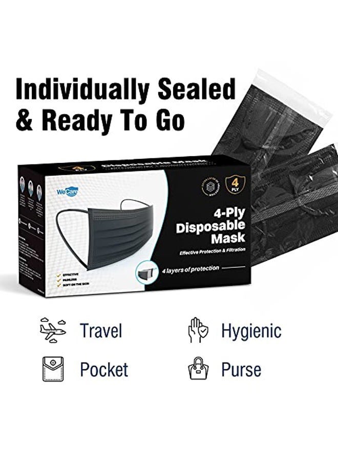 WeCare Disposable Face Mask Individually Wrapped - 50 Pack, Black 4 Ply Masks - Image 2