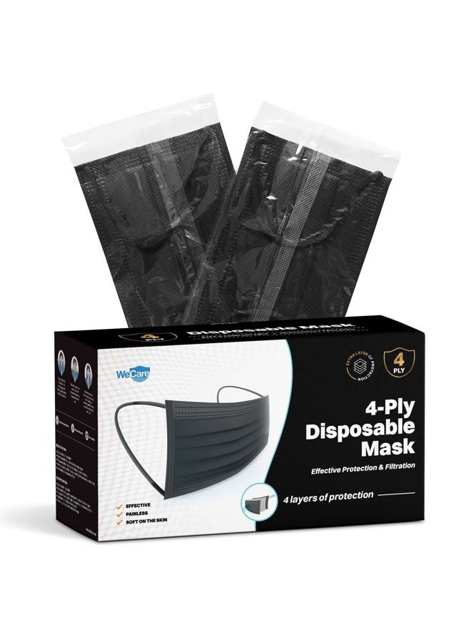 WeCare Disposable Face Mask Individually Wrapped - 50 Pack, Black 4 Ply Masks - Image 1
