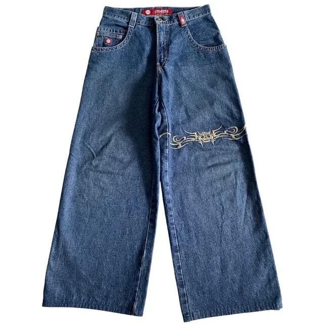 Cross-border E-commerce Loose Jeans Hip-hop Rock Print 2024 New Fashion Harajuku Loose Wide Leg Jeans Trendy Nzk90 blue 